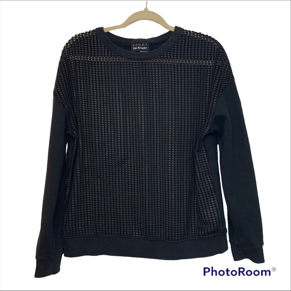 The Kooples Sport Sheer Mesh Black Crewneck Sweatshirt Size Medium